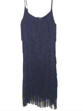 French Connection Navy Blue Tiered Fringe Mini Dress Size 12 Flapper 1920s